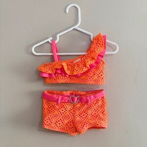 Kidgets Hot Pink & Neon Orange Crochet-Style Bikini Set – Girls Size 2T NWoT